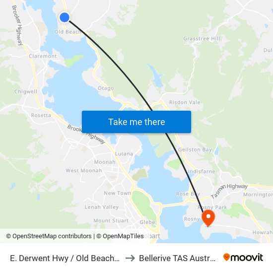 E. Derwent Hwy / Old Beach Rd to Bellerive TAS Australia map