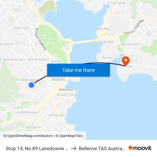 Stop 14, No.89 Lansdowne Cr to Bellerive TAS Australia map