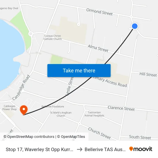 Stop 17, Waverley St Opp Kurrewa Ct to Bellerive TAS Australia map