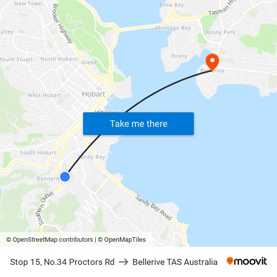 Stop 15, No.34 Proctors Rd to Bellerive TAS Australia map