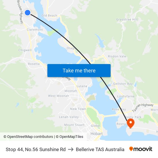 Stop 44, No.56 Sunshine Rd to Bellerive TAS Australia map