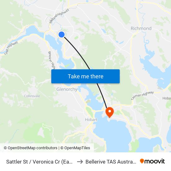 Sattler St / Veronica Cr (East) to Bellerive TAS Australia map