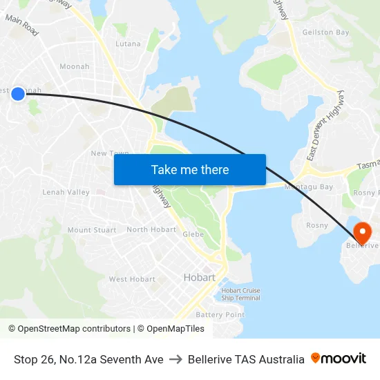 Stop 26, No.12a Seventh Ave to Bellerive TAS Australia map