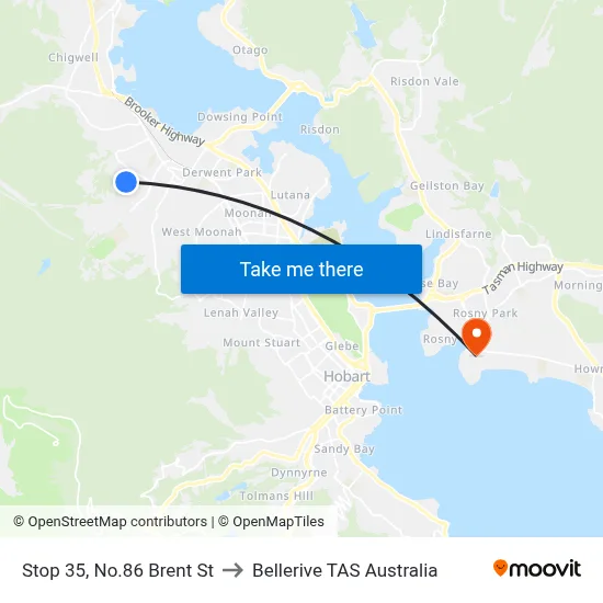 Stop 35, No.86 Brent St to Bellerive TAS Australia map