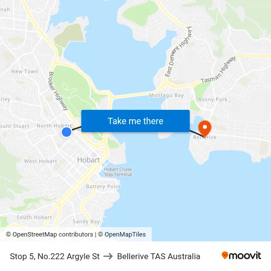 Stop 5, No.222  Argyle St to Bellerive TAS Australia map