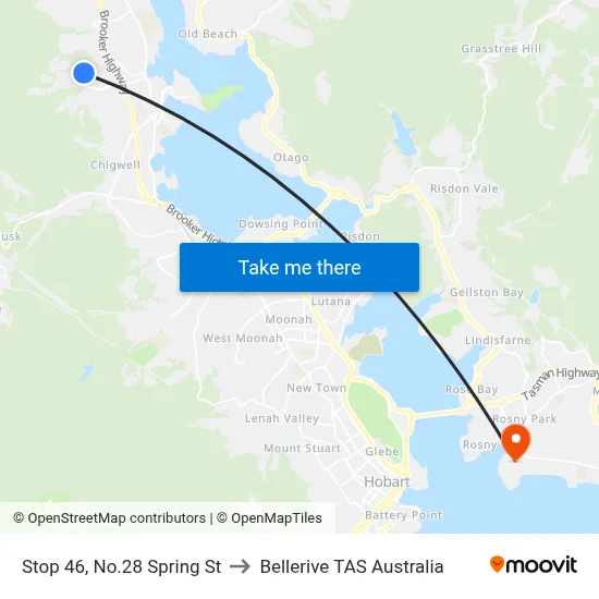 Stop 46, No.28 Spring St to Bellerive TAS Australia map