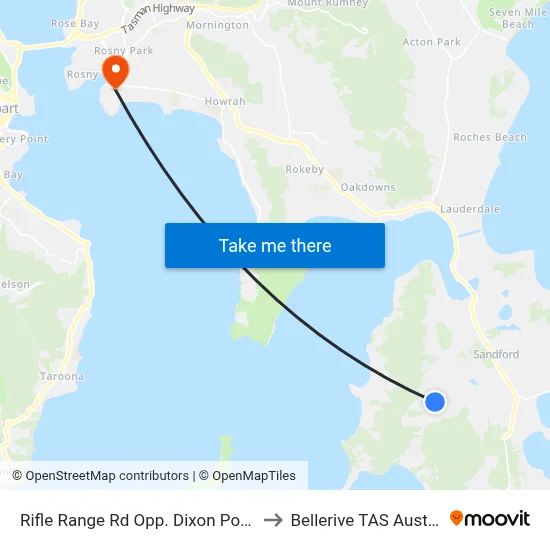 Rifle Range Rd Opp. Dixon Point Rd to Bellerive TAS Australia map