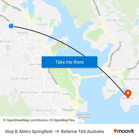 Stop B, Metro Springfield to Bellerive TAS Australia map
