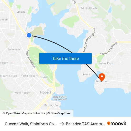 Queens Walk, Stainforth Court to Bellerive TAS Australia map