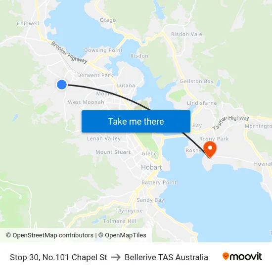 Stop 30, No.101 Chapel St to Bellerive TAS Australia map