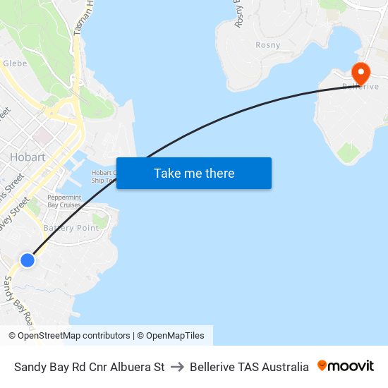 Sandy Bay Rd Cnr Albuera St to Bellerive TAS Australia map