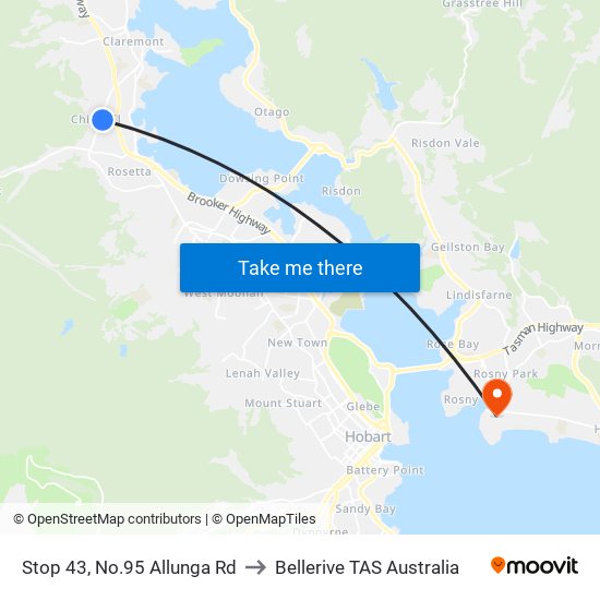 Stop 43, No.95 Allunga Rd to Bellerive TAS Australia map