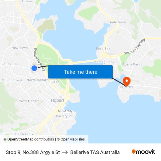 Stop 9, No.388 Argyle St to Bellerive TAS Australia map