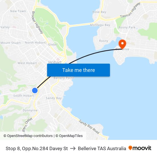 Stop 8, Opp.No.284 Davey St to Bellerive TAS Australia map