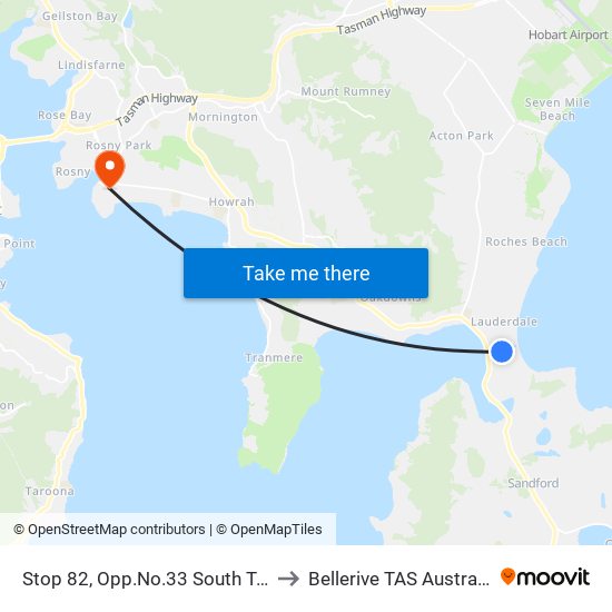 Stop 82, Opp.No.33 South Tce to Bellerive TAS Australia map