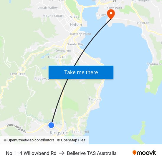 No.114 Willowbend Rd to Bellerive TAS Australia map