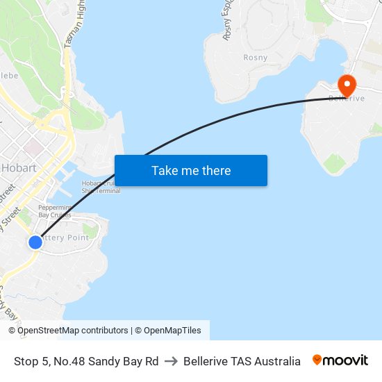 Stop 5, No.48 Sandy Bay Rd to Bellerive TAS Australia map