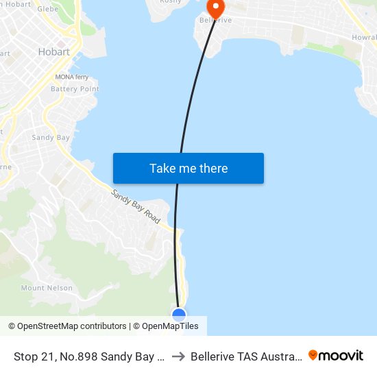 Stop 21, No.898 Sandy Bay Rd to Bellerive TAS Australia map