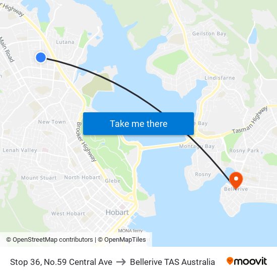 Stop 35, No.59 Central Ave to Bellerive TAS Australia map