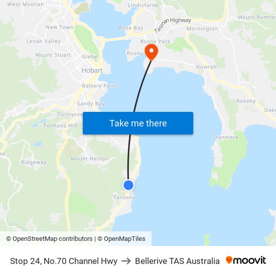 Stop 24, No.70 Channel Hwy to Bellerive TAS Australia map