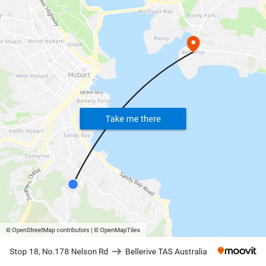 Stop 18, No.178 Nelson Rd to Bellerive TAS Australia map