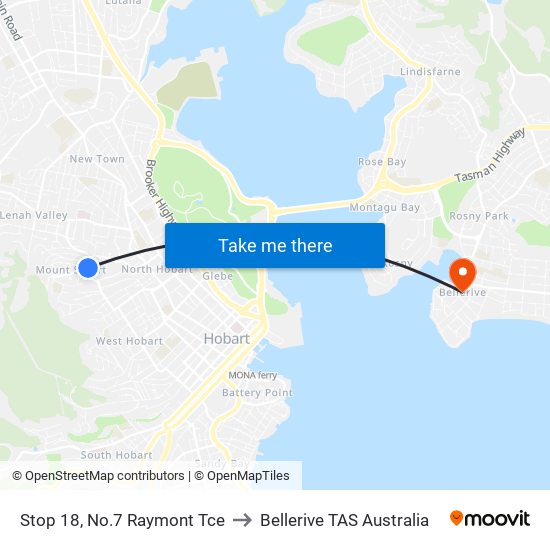 Stop 18, No.7 Raymont Tce to Bellerive TAS Australia map