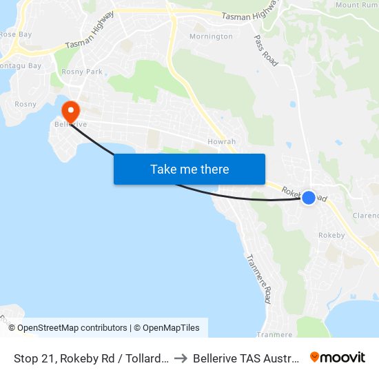 Stop 21, Rokeby Rd / Tollard Dr to Bellerive TAS Australia map