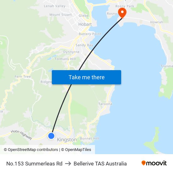 No.153 Summerleas Rd to Bellerive TAS Australia map