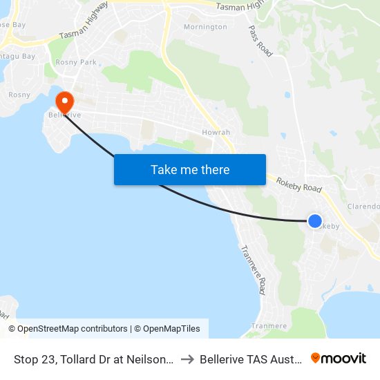 Stop 23, Tollard Dr at Neilson Park to Bellerive TAS Australia map