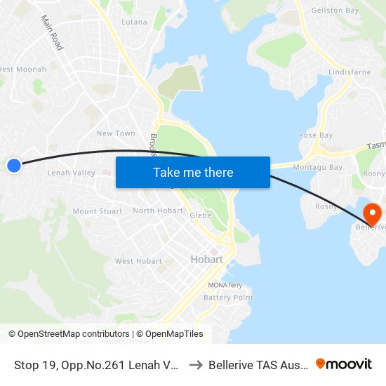 Stop 19, Opp.No.261 Lenah Valley Rd to Bellerive TAS Australia map