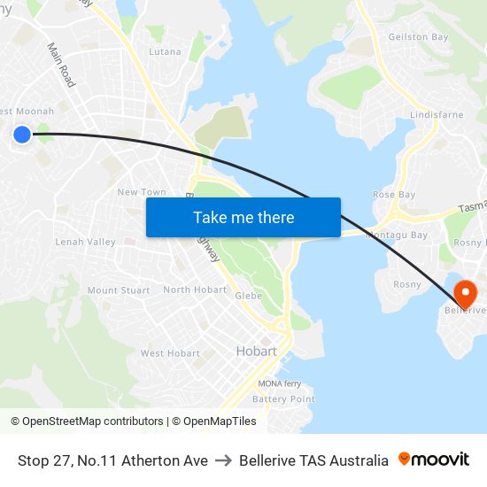 Stop 27, No.11 Atherton Ave to Bellerive TAS Australia map