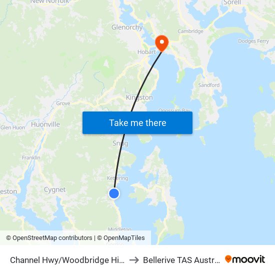 Channel Hwy/Woodbridge Hill Rd to Bellerive TAS Australia map