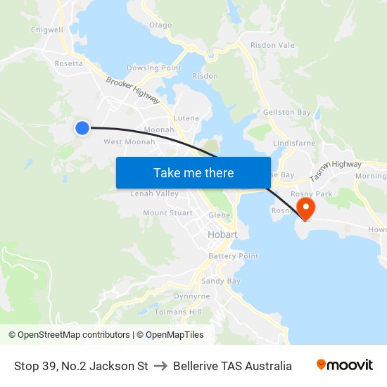 Stop 39, No.2 Jackson St to Bellerive TAS Australia map