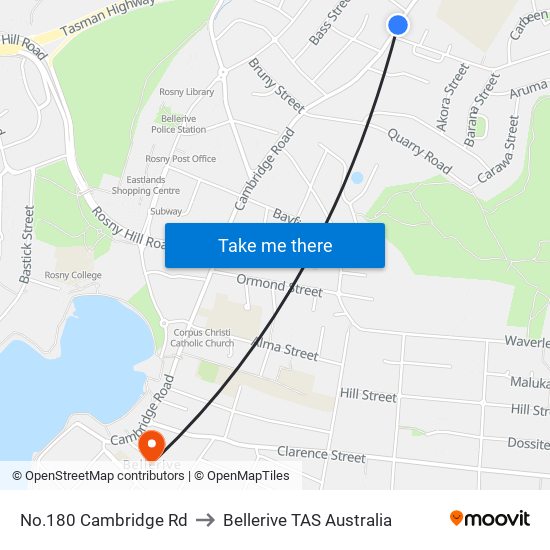 No.180 Cambridge Rd to Bellerive TAS Australia map