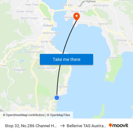 Stop 32, No.286 Channel Hwy to Bellerive TAS Australia map