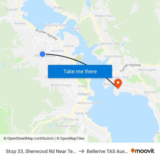 Stop 33, Sherwood Rd Near Tenth Ave to Bellerive TAS Australia map