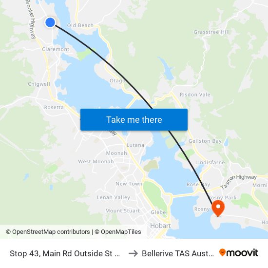 Stop 43, Main Rd Outside St Virgil's to Bellerive TAS Australia map
