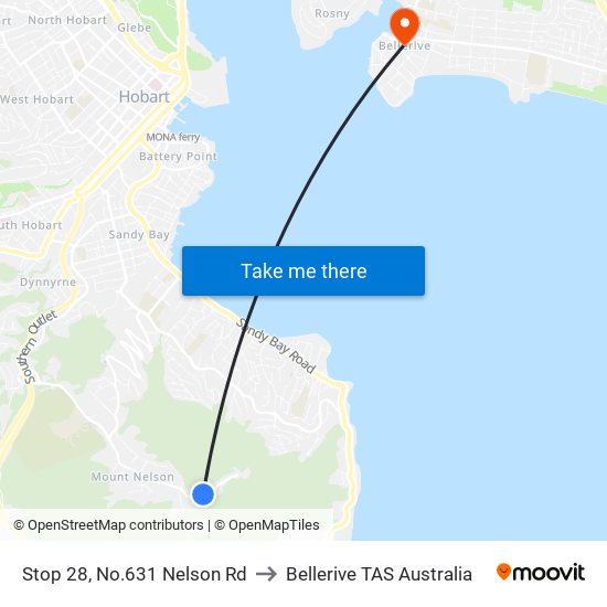 Stop 28, No.631 Nelson Rd to Bellerive TAS Australia map