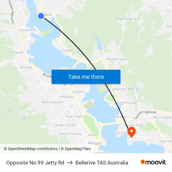 Opposite No.99 Jetty Rd to Bellerive TAS Australia map