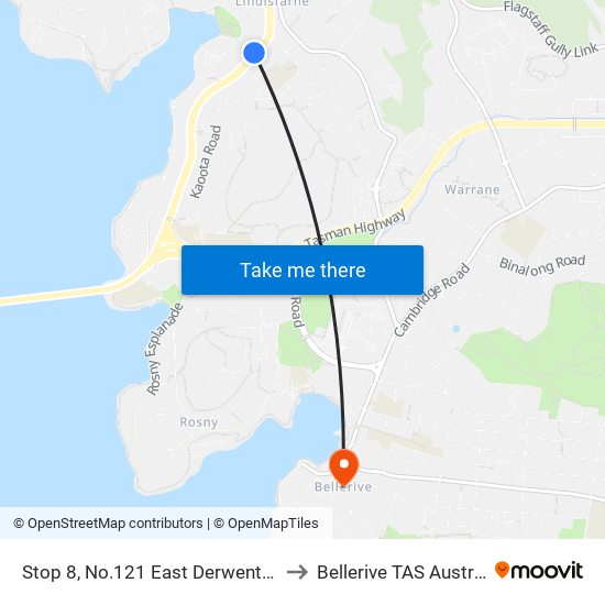 Stop 8, No.121 East Derwent Hwy to Bellerive TAS Australia map
