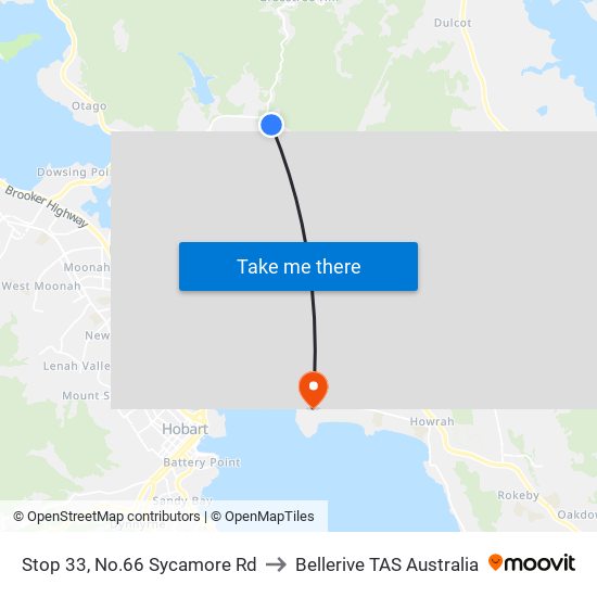 Stop 33, No.66 Sycamore Rd to Bellerive TAS Australia map