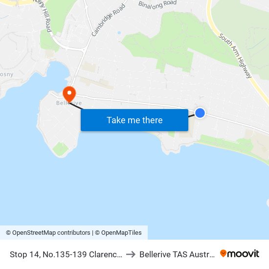 Stop 14, No.135-139 Clarence St to Bellerive TAS Australia map