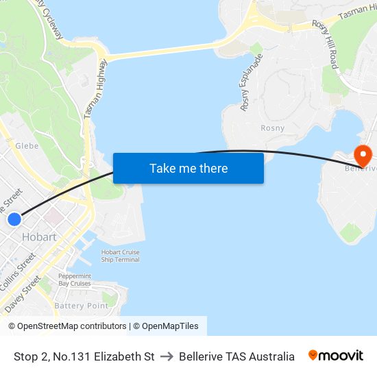 Stop 2, No.131 Elizabeth St to Bellerive TAS Australia map