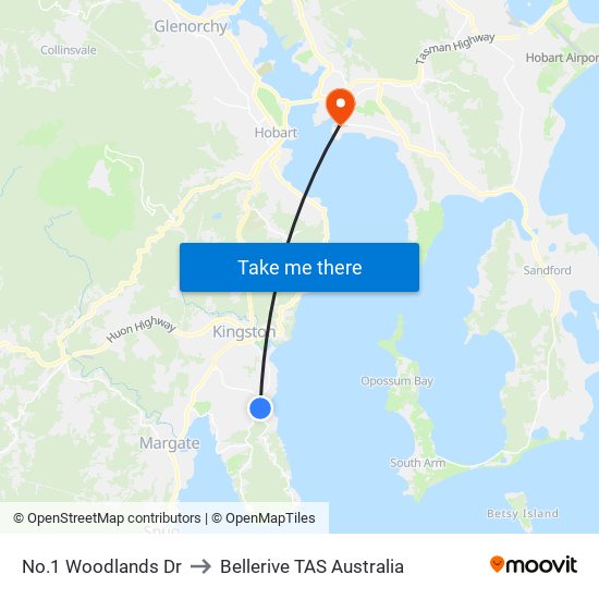 No.1 Woodlands Dr to Bellerive TAS Australia map