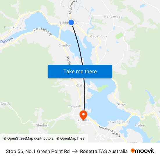 Stop 56, No.1 Green Point Rd to Rosetta TAS Australia map