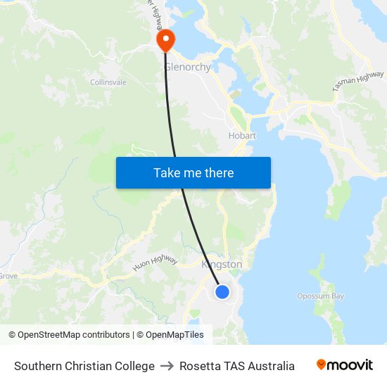 Southern Christian College to Rosetta TAS Australia map