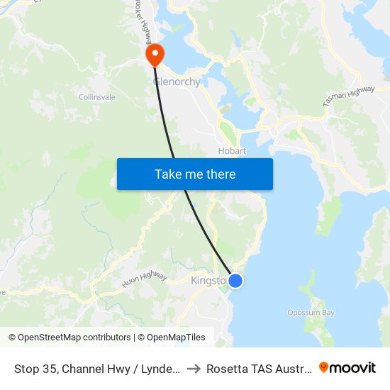 Stop 35, Channel Hwy / Lynden Rd to Rosetta TAS Australia map