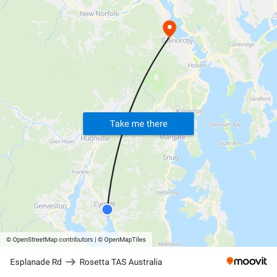 Esplanade Rd to Rosetta TAS Australia map