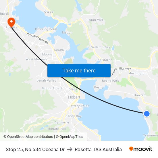 Stop 25, No.534 Oceana Dr to Rosetta TAS Australia map