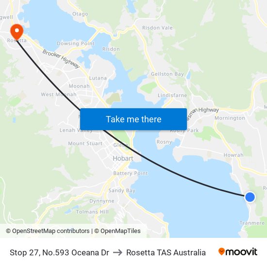 Stop 27, No.593 Oceana Dr to Rosetta TAS Australia map